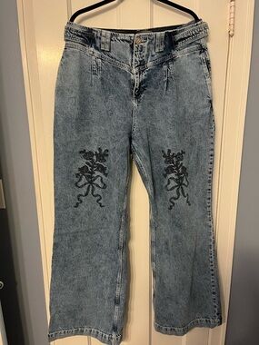 Damson Madder Women’s Light Blue Embroidered Denim Jeans 12